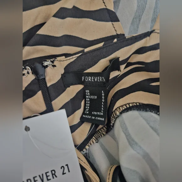 NWT FOREVER21 Zebra Print Shirred Strappy Mini Dress | SZ L - Picture 7 of 10